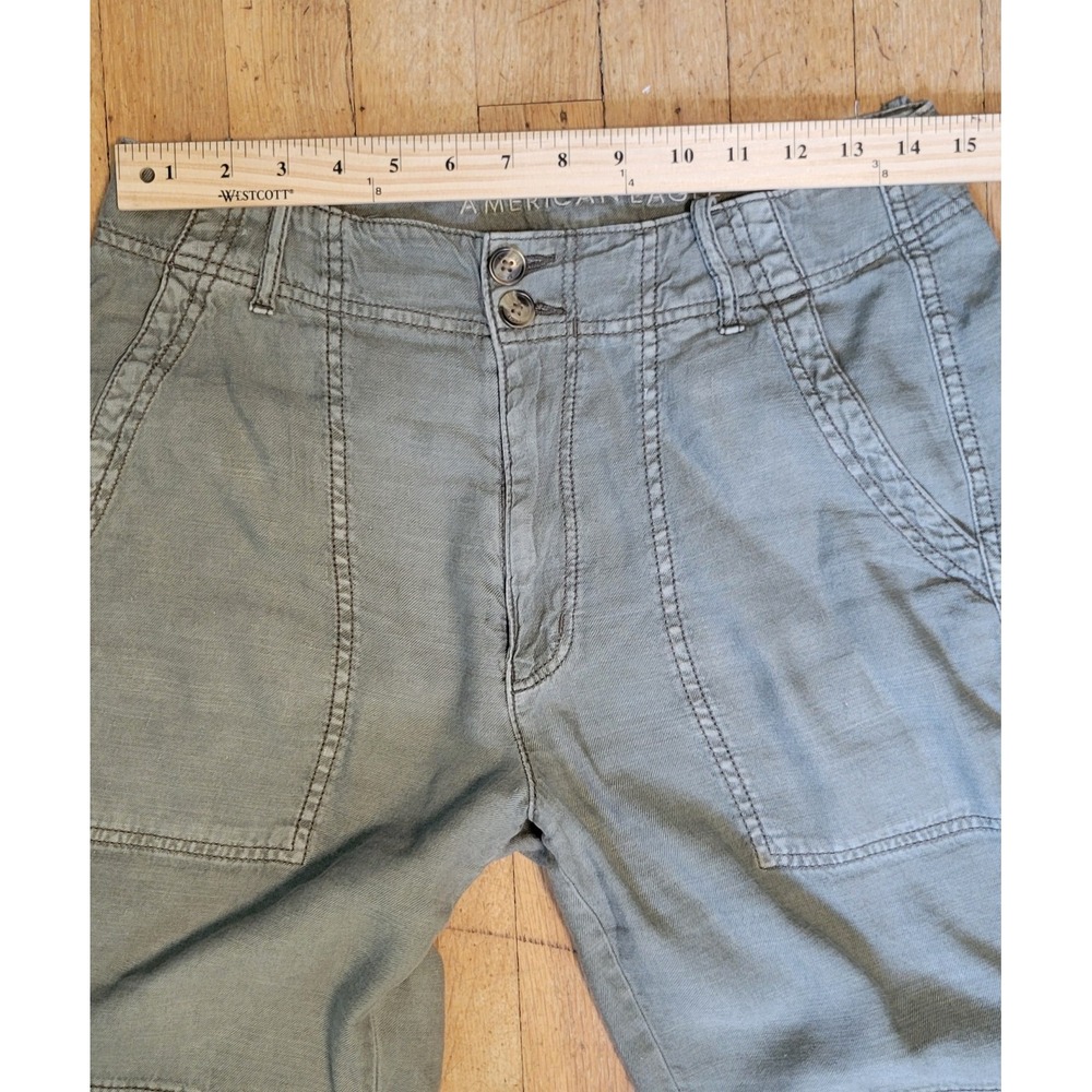 American Eagle Womens 6 Linen Blend Utility Pants Sage Green Relaxed Straight - Picture 5 of 11
